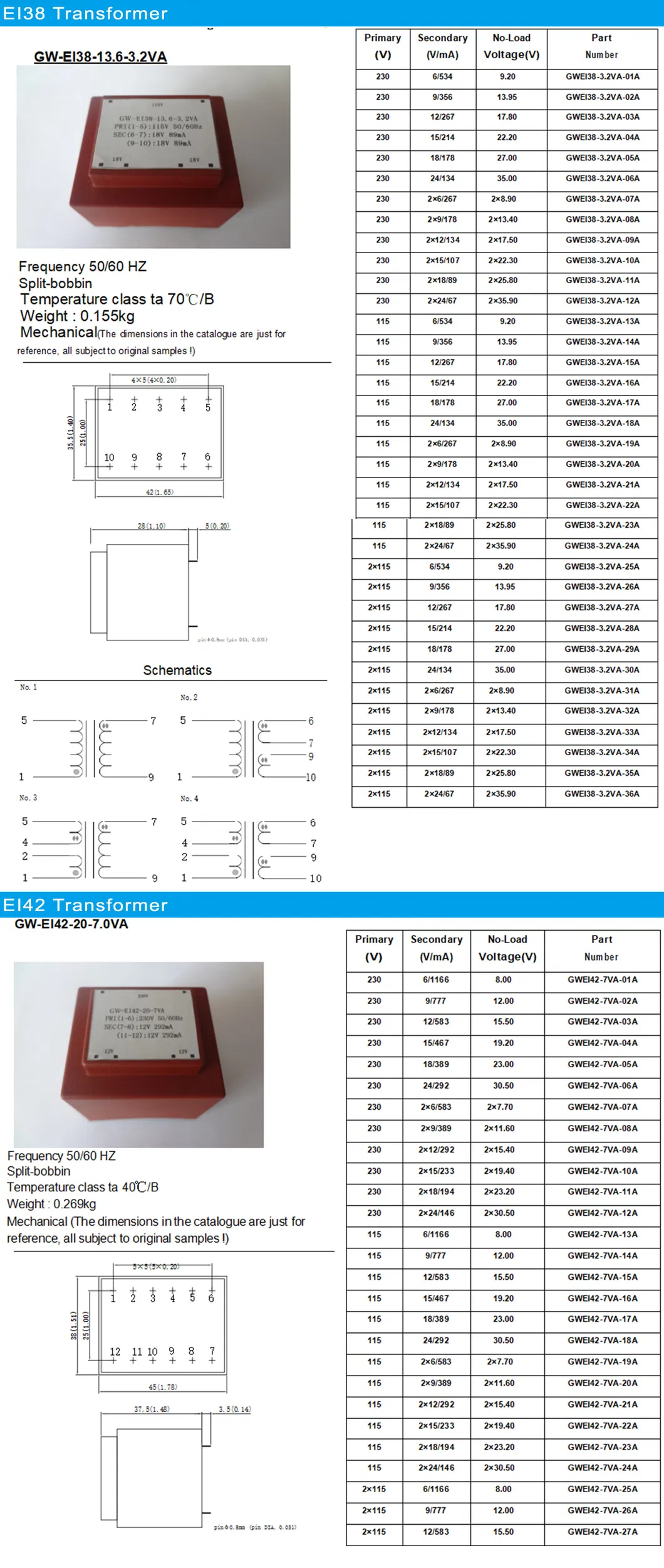 0.5-20W Pin-Type Fan Motor Ei Low Frequency Transformer