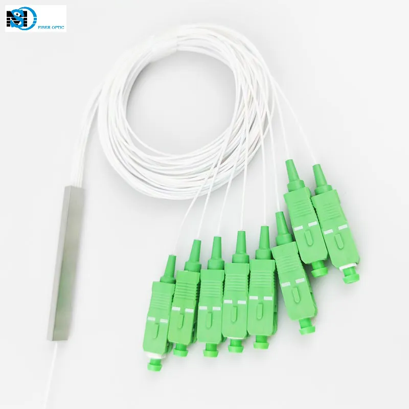 1*8 Steel Tube Mini Type G652D 0.9mm Fiber Optic PLC Splitter 1.5m
