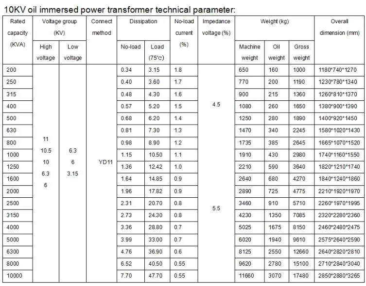 15kv Distribution Transformer Oil Immersed Step up Electric Transformer 2mva