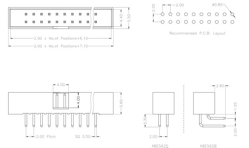 2.0mm DIP Type Box Header Straight and Right Angle Pbc IDC Socket Connector