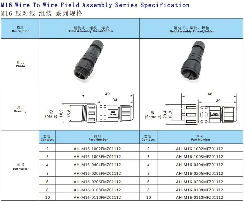 2 3 4 5 6 7 8 9 10 Pin Aohua IP67 Power Waterproof Circular Auto Wire Connector