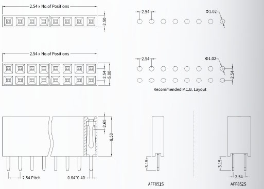 2.54mm Female Header 2*8 Pin Double Row Series Pin Connector