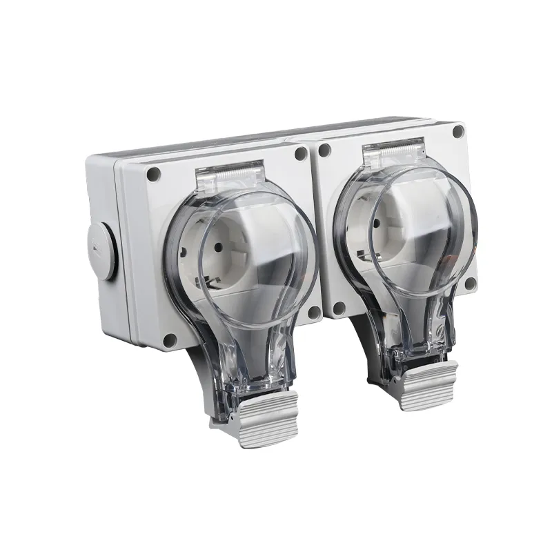 2 Gang IEC60884 Schuko IP66 Outdoor Weatherproof Wall Socket