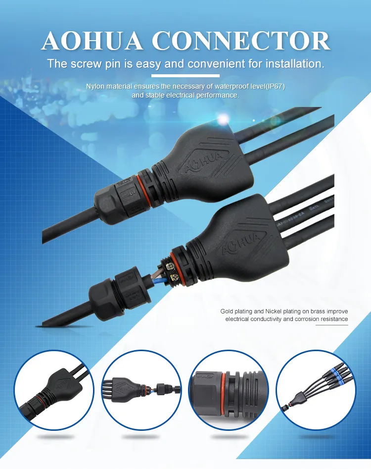 2 Pin LED Power Cable Waterproof Signal DC Connector M13