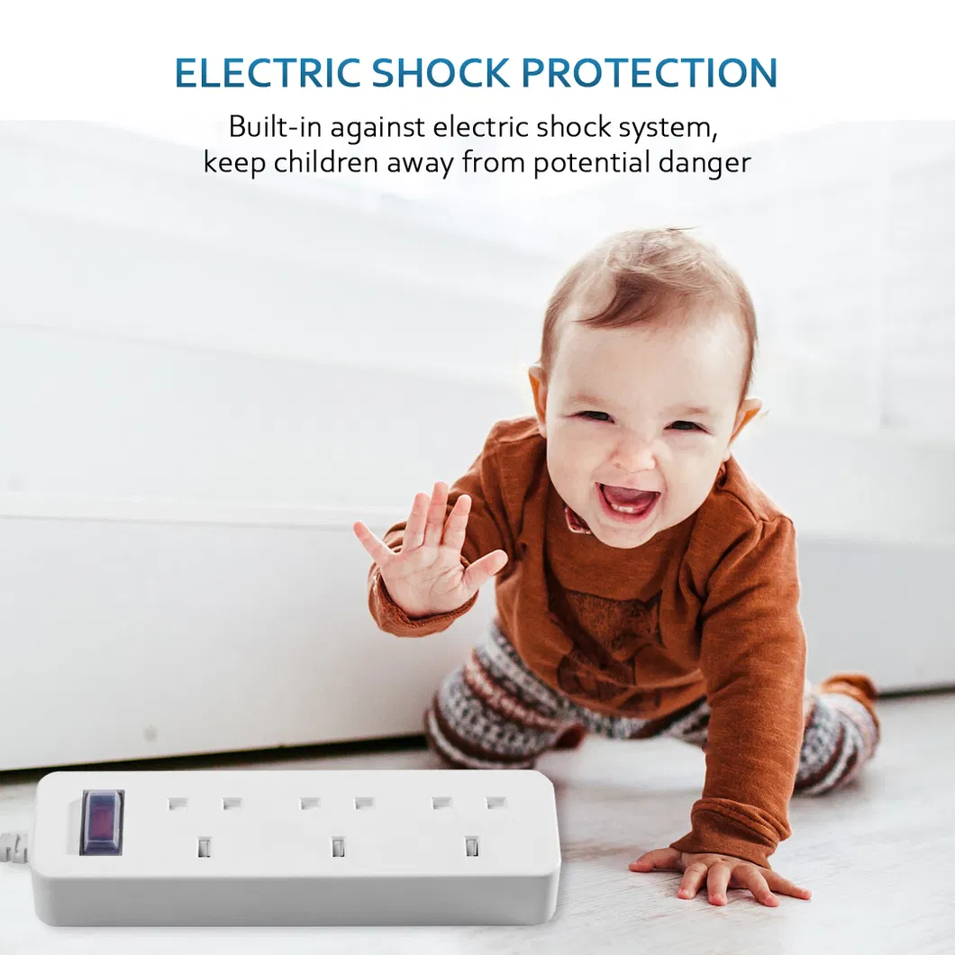 3 AC Outlets Waterproof UK Power Strip Overload Protection Extension Socket Lead