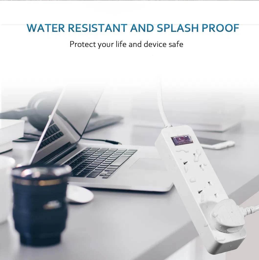 3 AC Outlets Waterproof UK Power Strip Overload Protection Extension Socket Lead