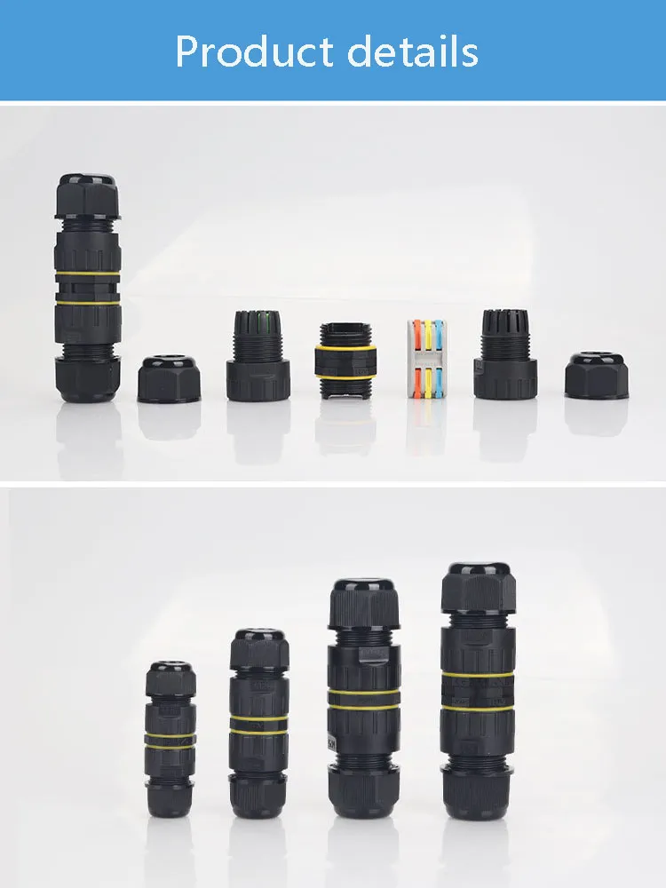 3 Pin Screwless Waterproof LED Outdoor Lighting Connector IP68 Waterproof 5-12mm/10-14mm Electrical Cable Junction Box