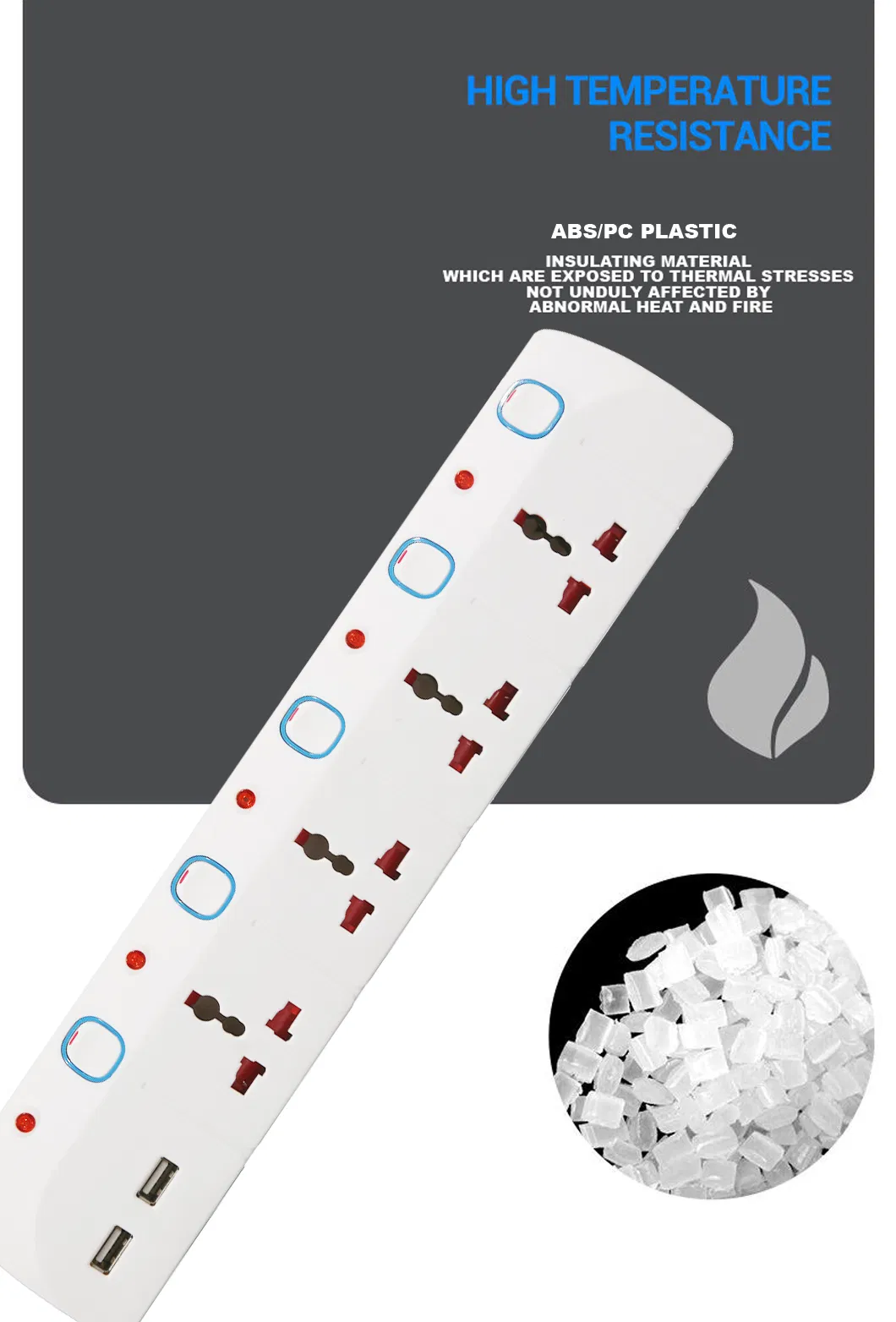 4 Way Multi Power Strip with 2*USB Port 2400mA