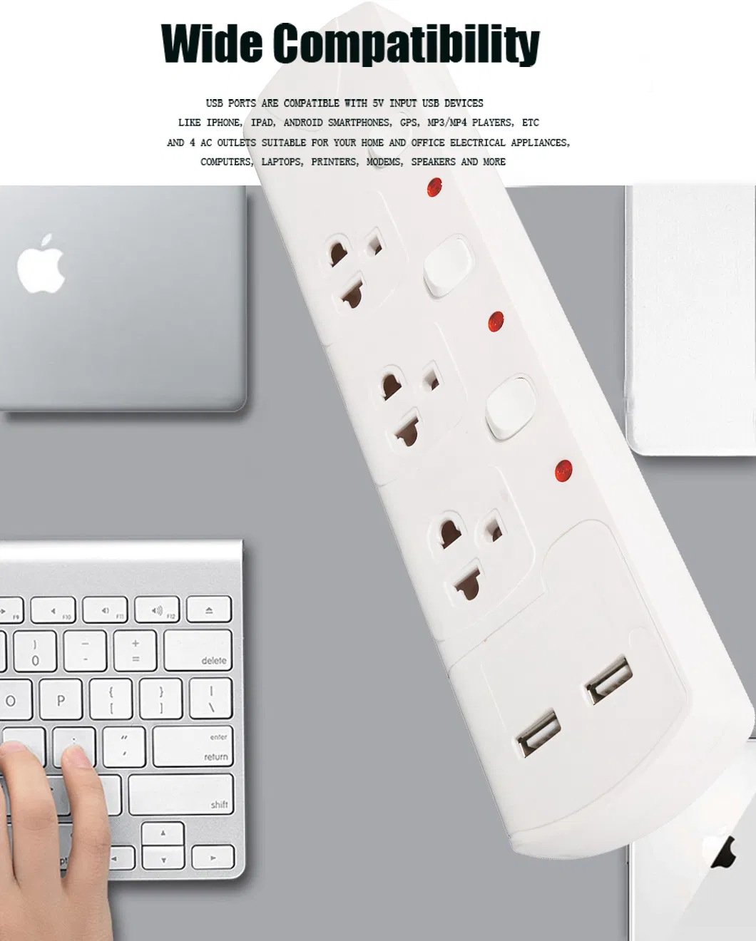 4 Way Multi Power Strip with 2*USB Port 2400mA