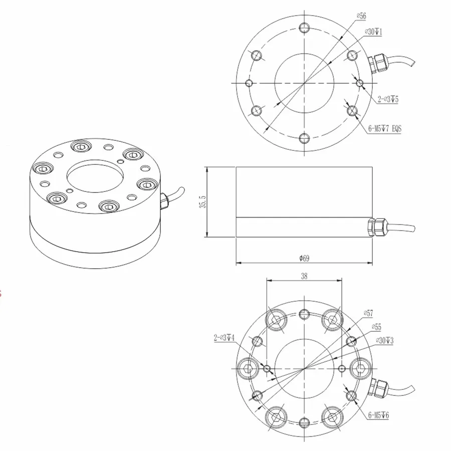 6 Axis Torque Load Cell 10nm to 190nm 150n to 3000n (B521)