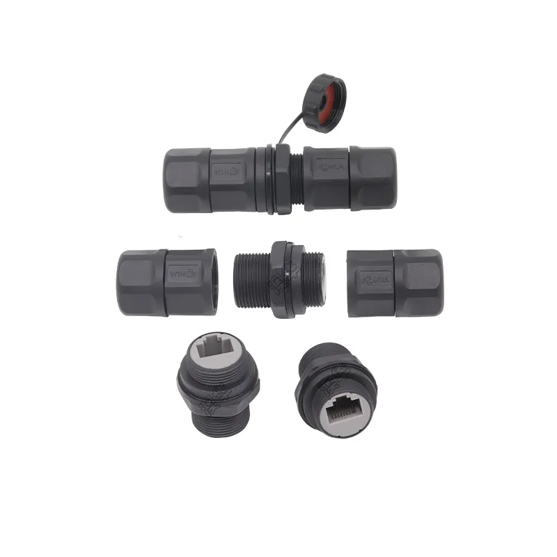 Ahua Waterproof Ethernet IP67 8 Pin Cable RJ45 Panel Mount Connector