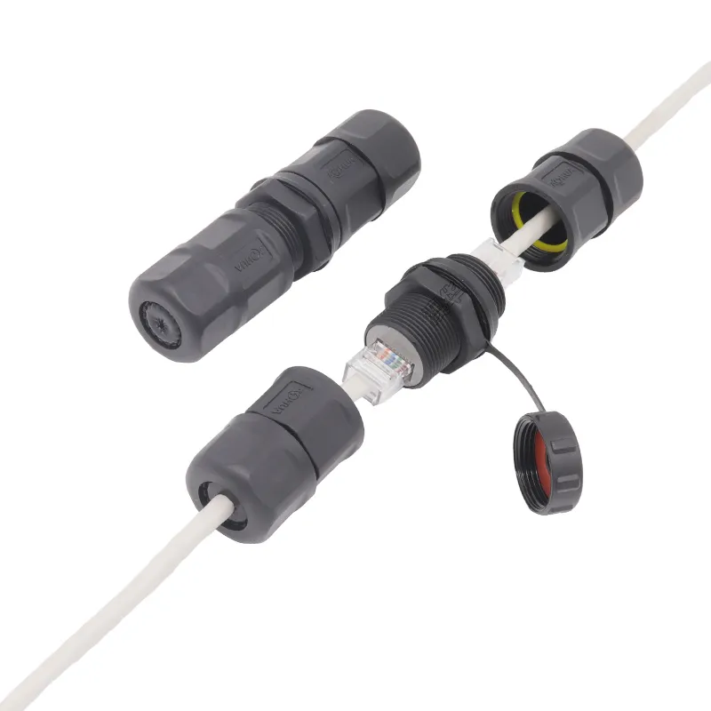 Ahua Waterproof Ethernet IP67 8 Pin Cable RJ45 Panel Mount Connector