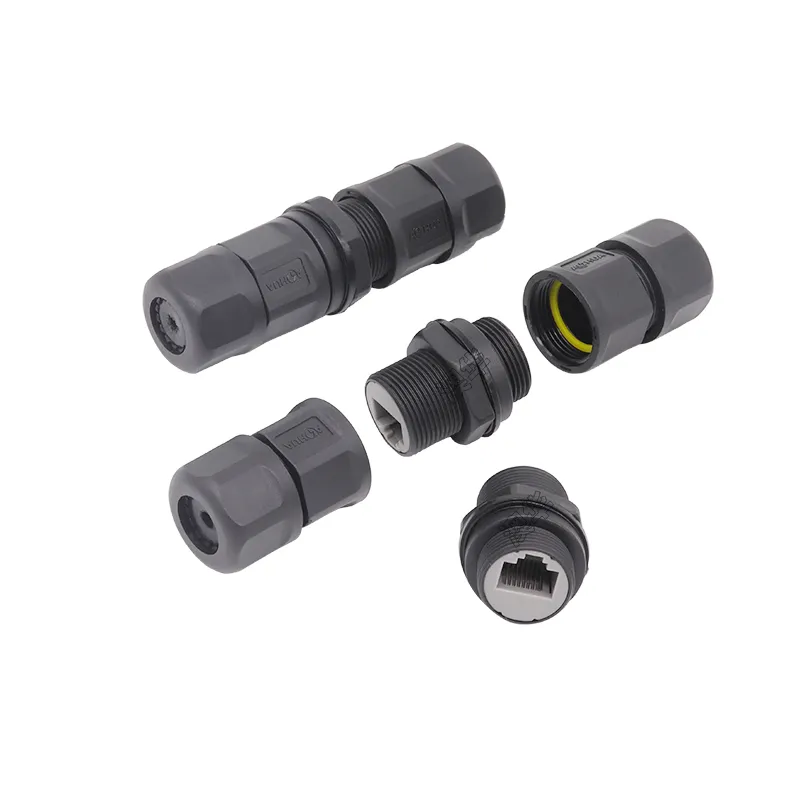 Ahua Waterproof Ethernet IP67 8 Pin Cable RJ45 Panel Mount Connector