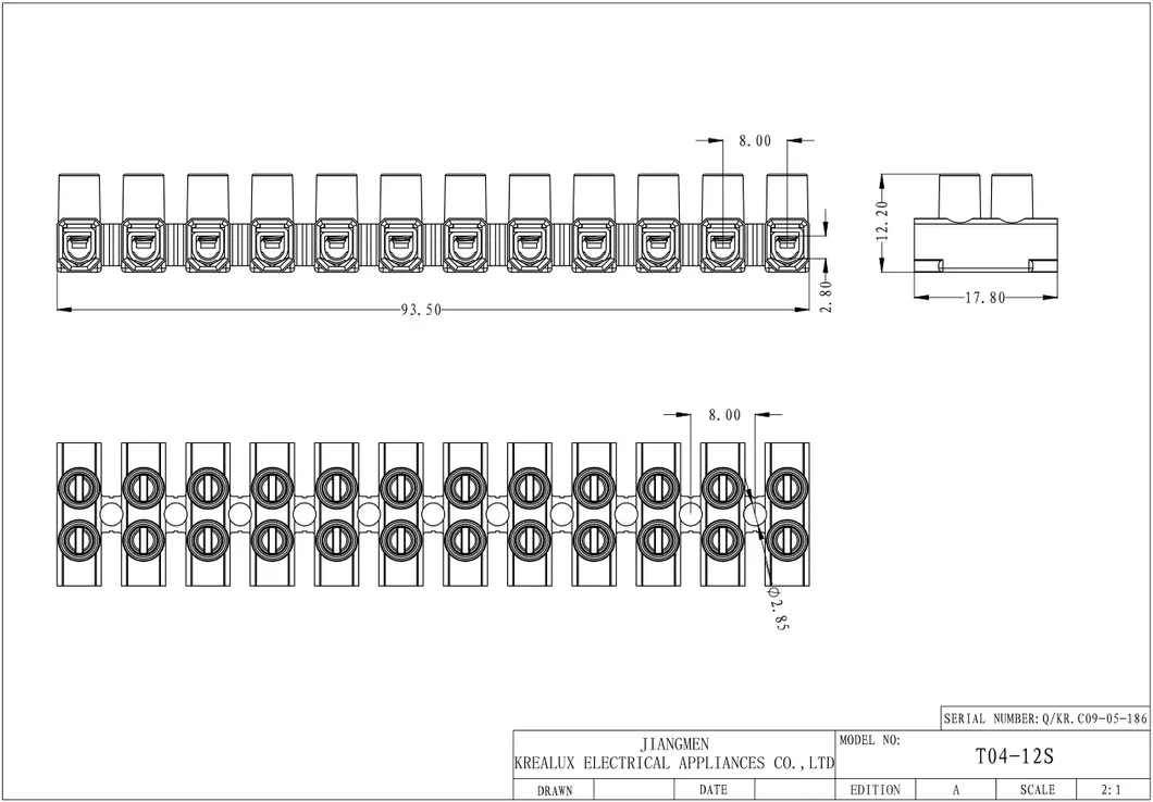 Beleks/Krealux T04-12s (P) CE 12 Ports/Poles/Ways Terminal Block/Strip/Barrier