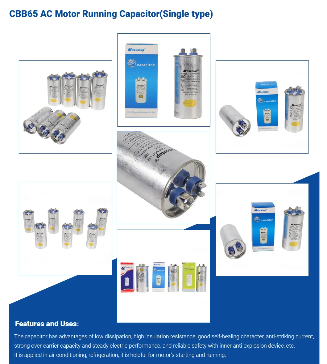 Cbb65 Polypropylene Running Aluminum Capacitor Suitable for Air Conditioner