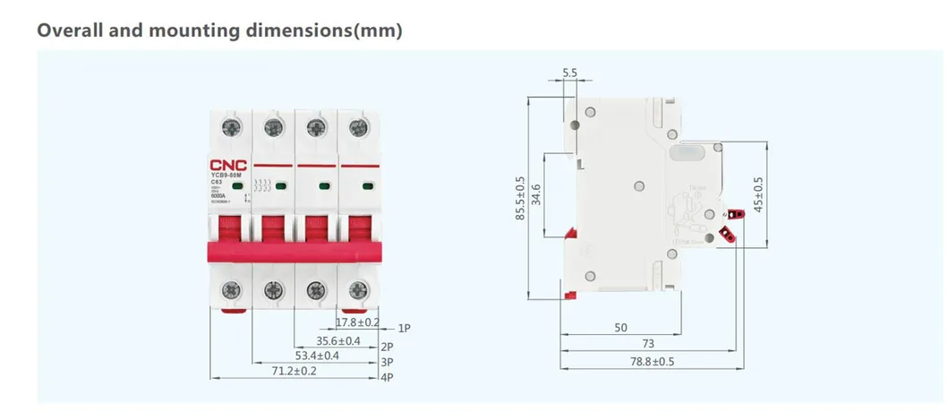 CNC 500V Solar MCB for PV 80A DC MCB Circuit Breaker Solar DC MCB 80A