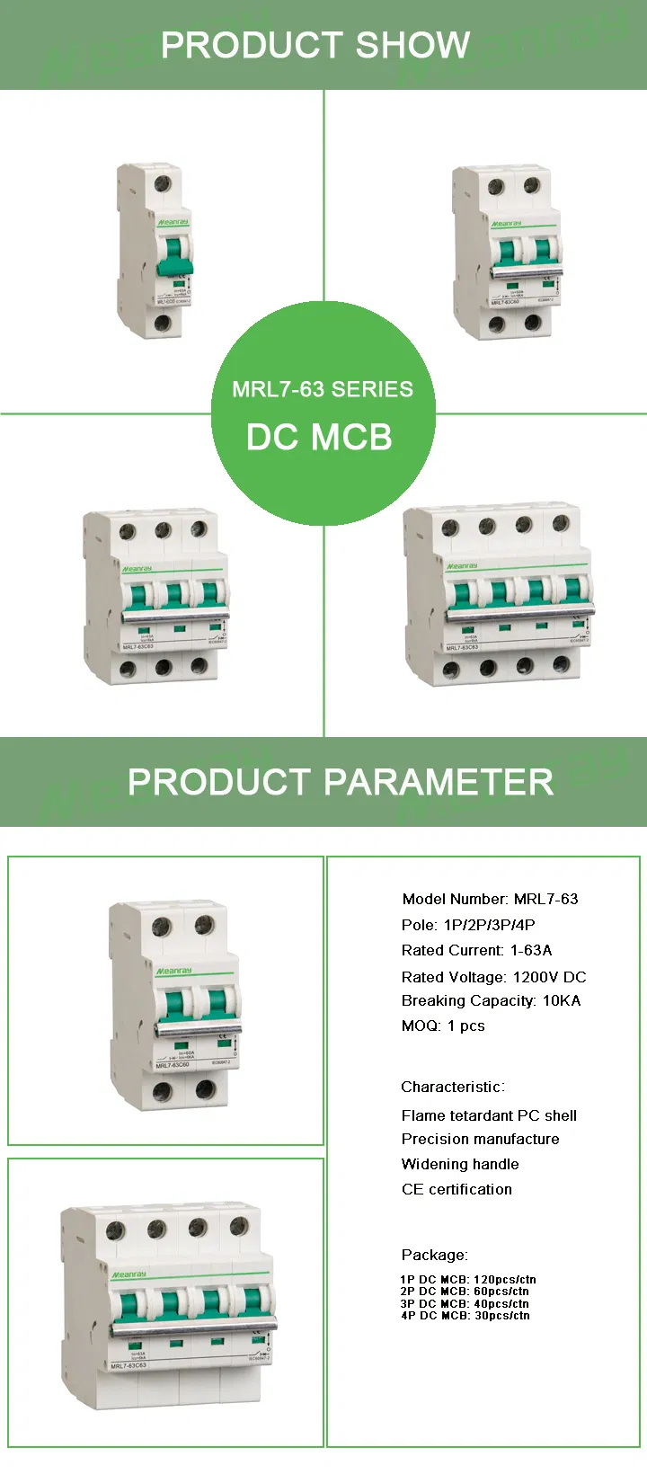 DC MCB 4p 16A 1000V 6A-63A Solar 2p DC Renewable Energy Clear Energy Circuit Breaker