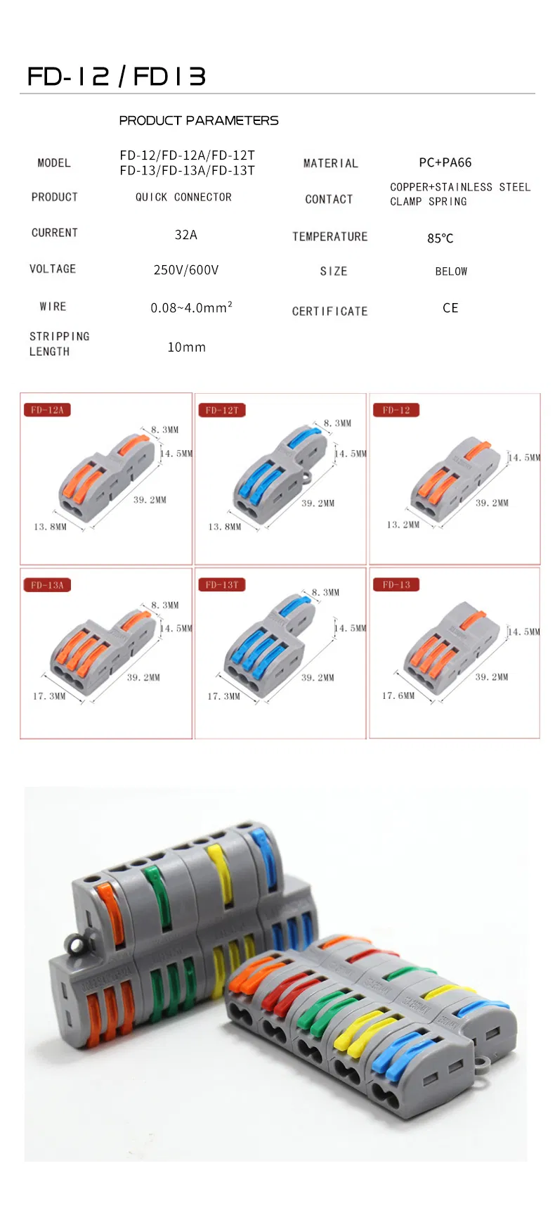 Electric Universal Compact Terminal Block Wire Quick Cable Electric Block Terminal 213 1 in 3 out Wire Connector