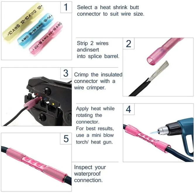 Electrical Insulated Heat Shrinkable Butt Wire Connectors Terminals