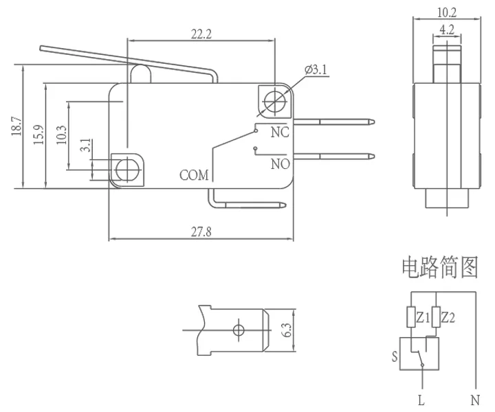ENEC Approval 25t85 Push Button Electric Parts Micro Switch with Straight Lever Omron D2FC 3 Pin Micro Switch