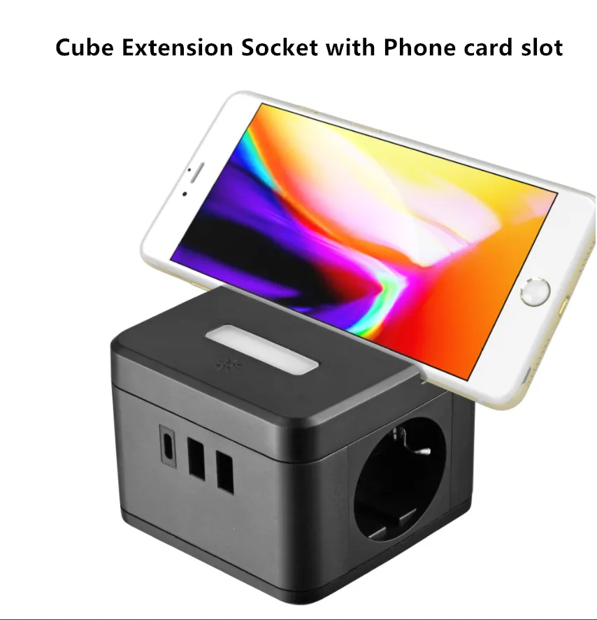 EU Standard Desktop Power Strips Extension Switched Socket with Wireless Charger