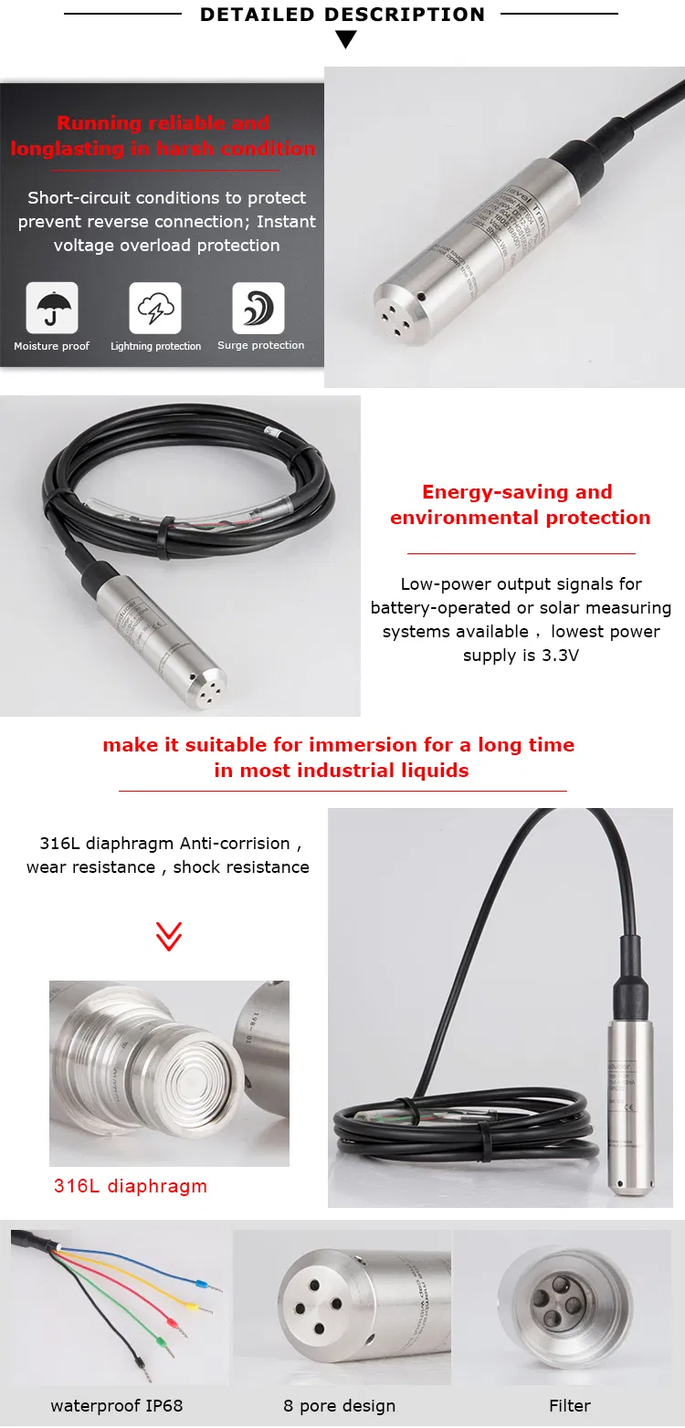 Exia Iict6 and Ce FCC Certificate Submersible Pressure Level Sensor