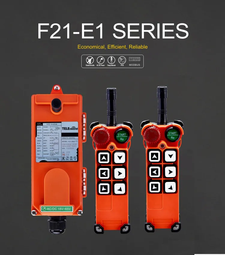 F21-E1 12V 36V 220V 380V 440V Telecrane 6 Push Buttons Industrial Multiple Eot Crane Hoist Remote Remote Controller
