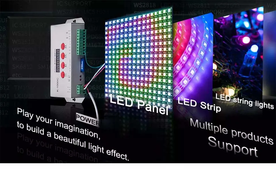 Full Color K1000 Programmable RGB SD Card Pixel LED Controller for Sk6812 Ws2812b Ucs1903 DMX LED Pixel Light