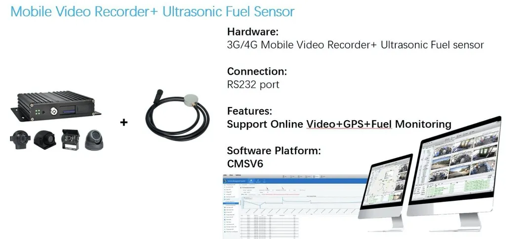 GPS Plaform Bluetooth RS232/RS485 Output Ultrasonic Fuel Level Detector for Fleet Management
