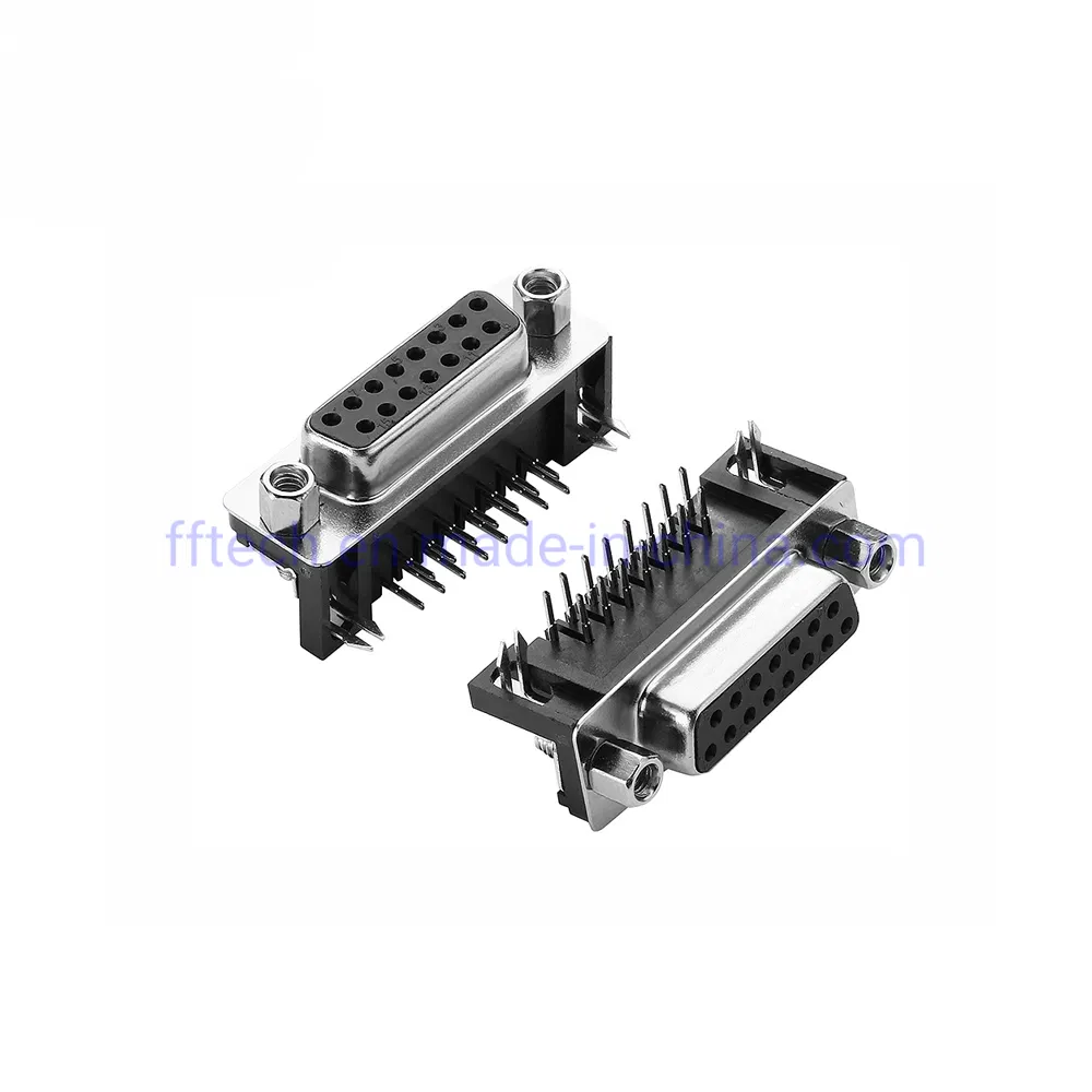 Hot Sell Right Angle Tht PCB Mount 2 Row 15position VGA dB15 Dsub Female Connector with Screw Nut