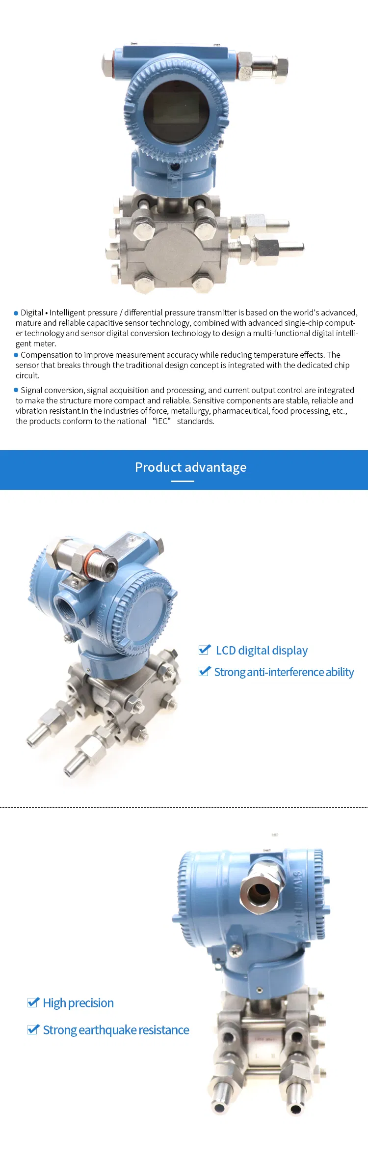 Intelligent Differential Pressure Transmitter Measuring The Water Pressure Sensor 3051