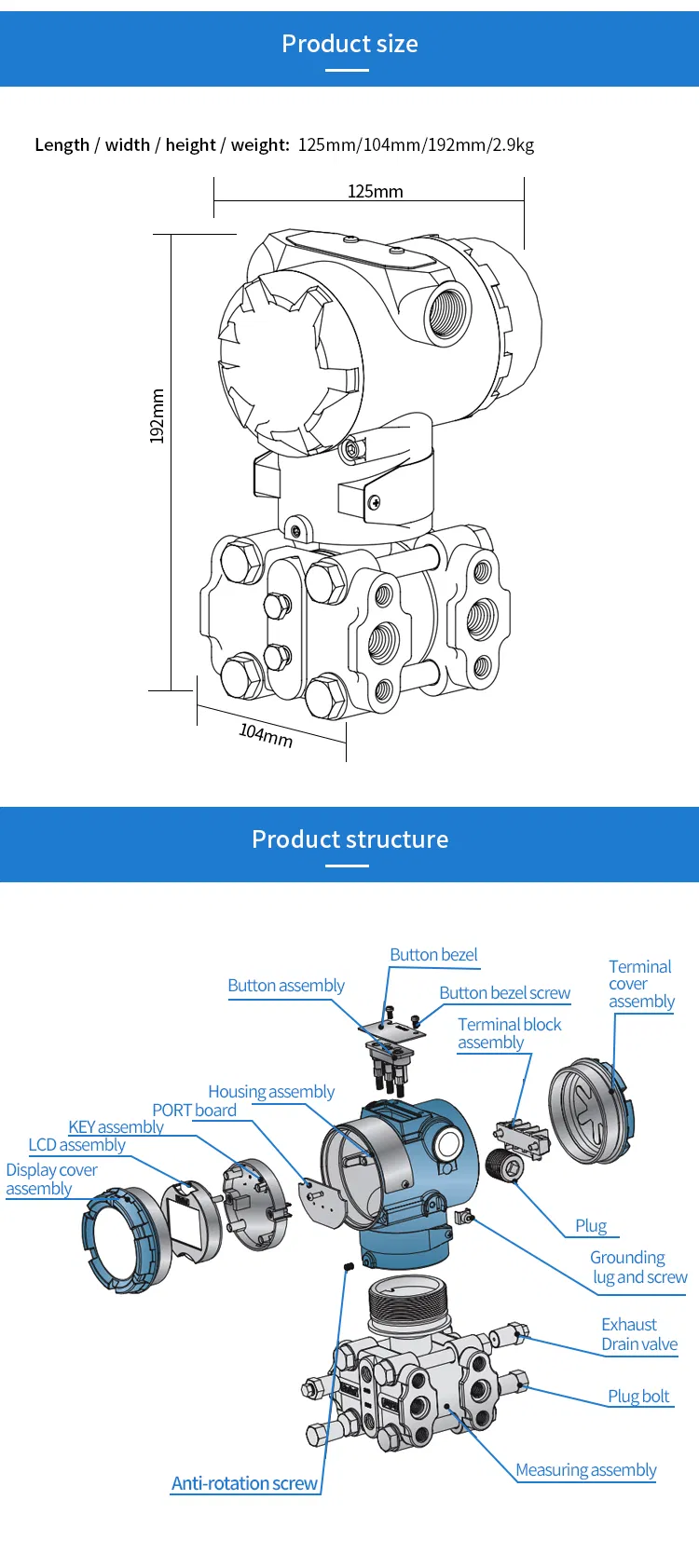 Low Cost Liquid Oxygen OEM Differential Pressure Sensor Connection Hart