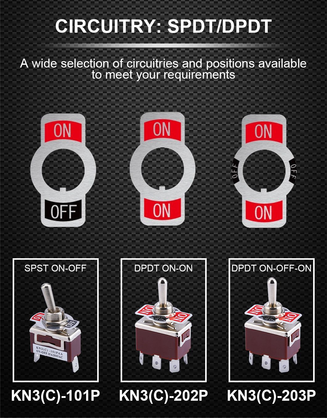 Mts-203ra 6mm on-off-on Latching 3 Positions 6pins Dpdt Double Pole Double Throw PC Terminal Toggle Switch