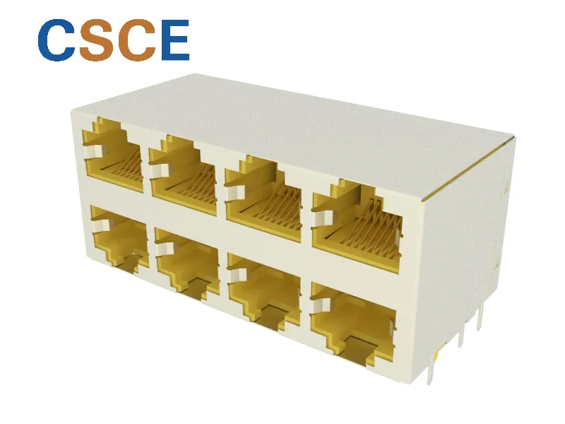 Multi-Layer 2X4 Ports 8p Stacked RJ45 Modular PCB Socket Connector with Shield