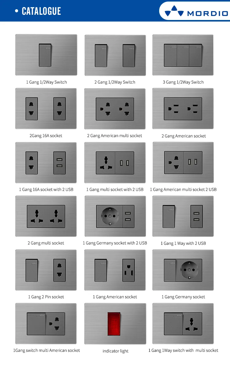 New fashion 16A New Design Stainless Steel Electrical Wall Sockets and Switches