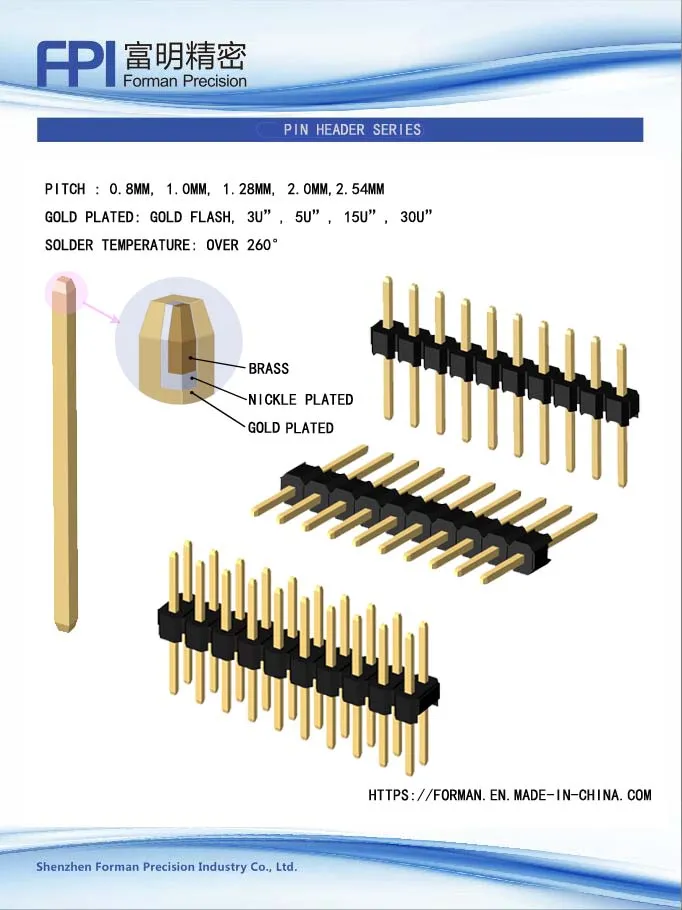 Pin Header Single Row Double Rows DIP Type and SMT Type Series Connector with Single Housing/ Dual Housings