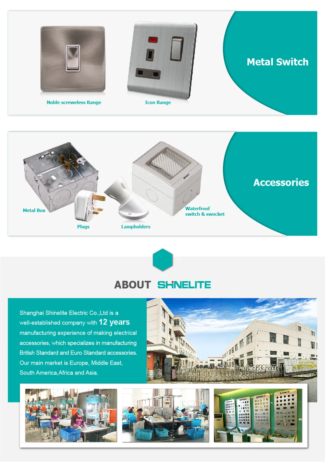 Shinelite Electrical Light Switch BS Standard Wall Switch Socket