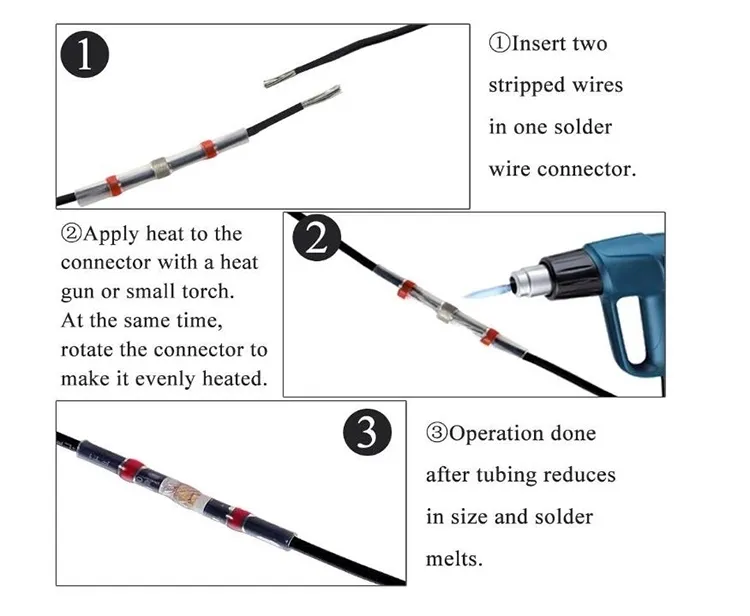 Shrinkage Solder Sleeve Heat Shrink Tube Butt Terminal Wire Splice Connector with Box 4 Colors