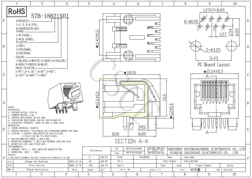 Side Entry Tab Down 8p RJ45 PCB Connector Socket with Stamp Pin, Unshield 8p RJ45 Modular PCB Jack with Right Angle