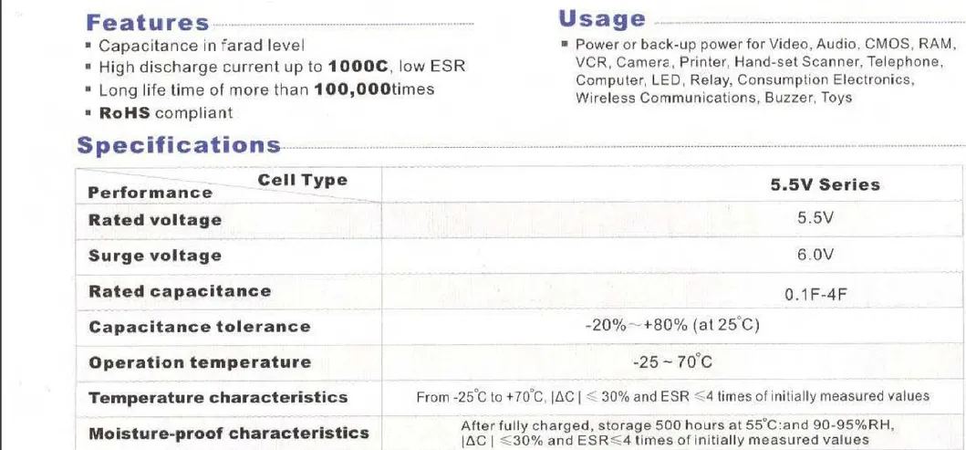 Topmay Coin H Type Super Capacitor 1f 5.5V Farad Capacitor