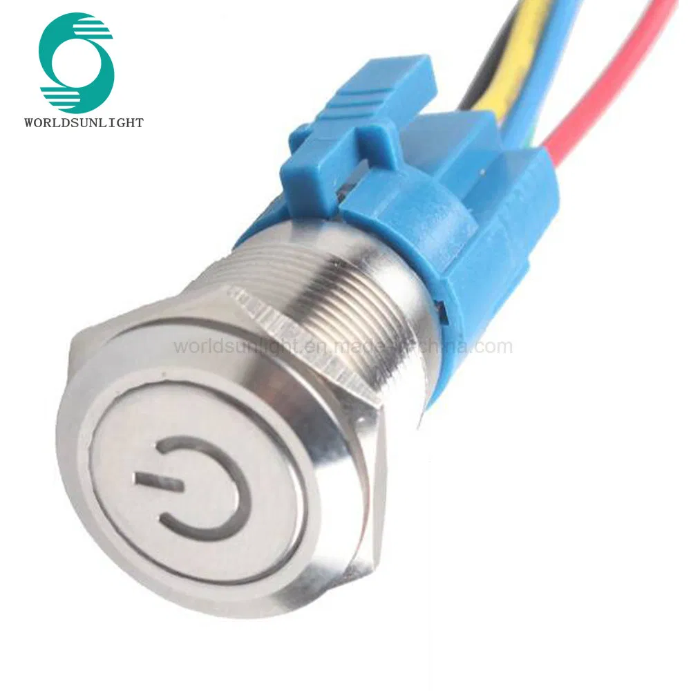 Universal Car Accessories 16mm 12V 3A LED Power Metal Push Button Switch with Socket Plug