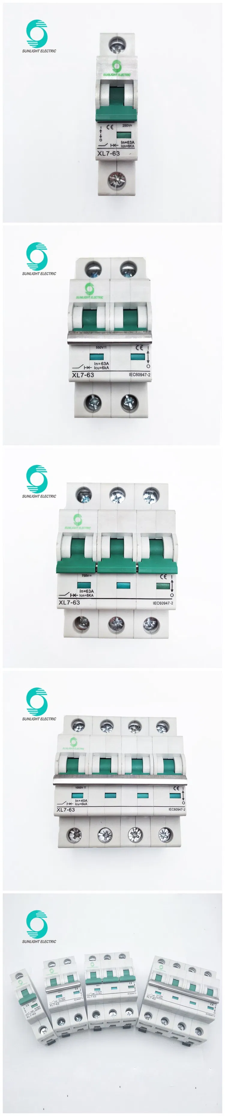 XL7-63 IEC60947 16 20 32 40 50 63 AMP 63A 1 2 3 4 Poles Miniature Circuit Breaker DC MCB