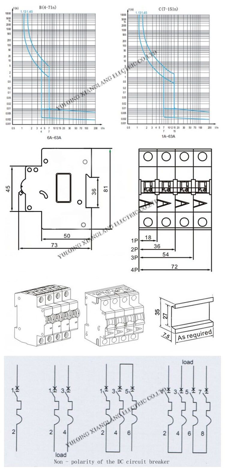 XL7-63 IEC60947 Solar Circuit Breaker DC 800V 3 Pole 6A-63A DC MCB